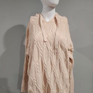 Fate Women's Beige Cable Knit V-Neck Sweater